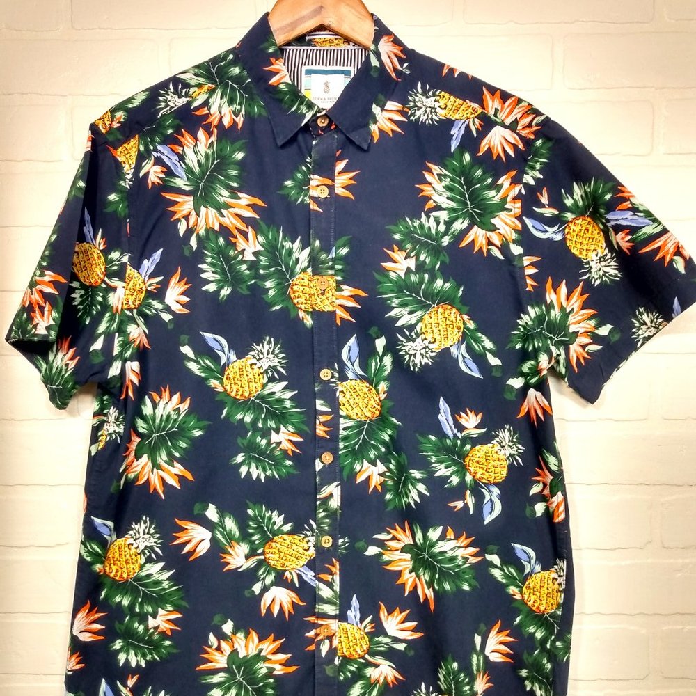 Denim and Flower men's blue tropical Hawaiian Caribbean short sleeve shirt